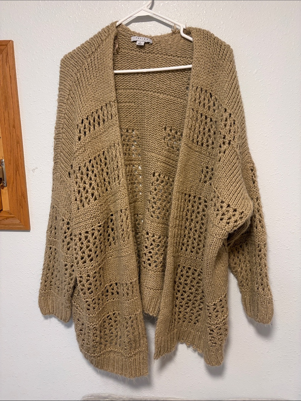 FAVLUX Chunky Open-Weave Cardigan in Camel